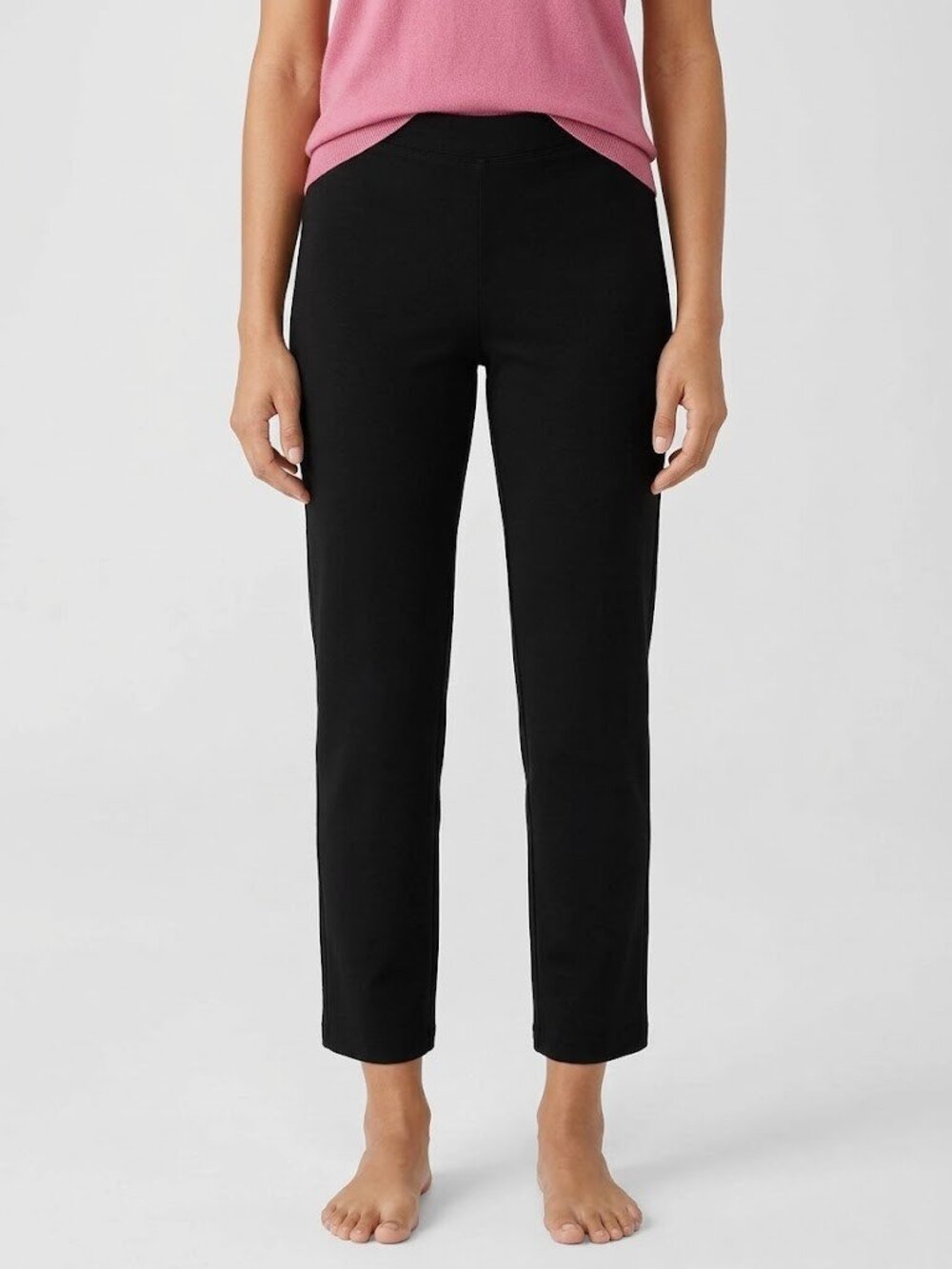 NWT Eileen Fisher Slim Ankle in Black Flex Ponte Stretch Knit Pull-on Pants L